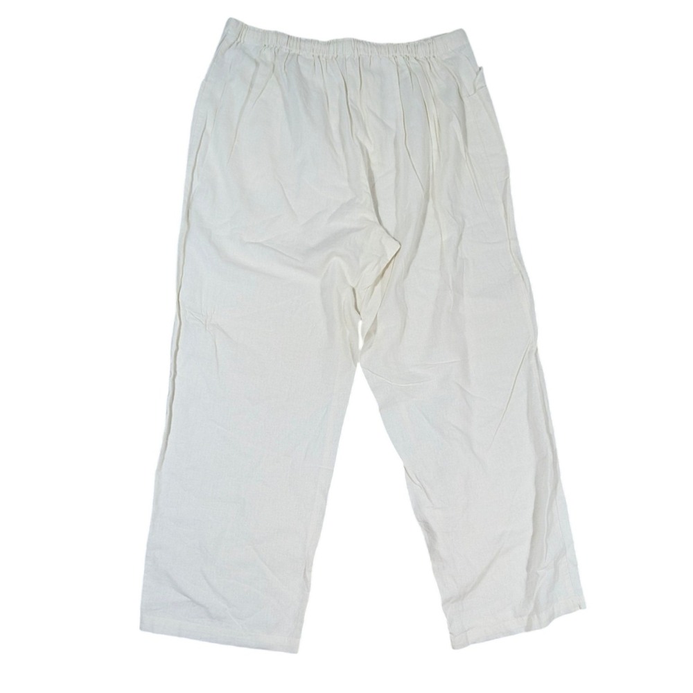 Woman Within Pants Womens 18W White Linen Blend Drawstring Casual Wide Leg